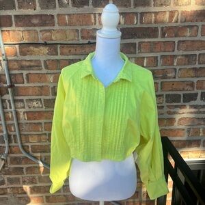 Free people neon green cropped long sleeve button down shirt size large